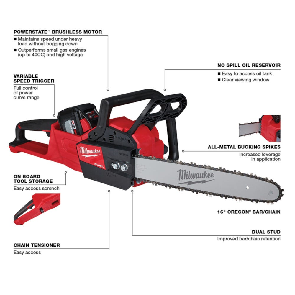 Milwaukee 2727-21HD M18 FUEL 16-Inch Chainsaw 12.0Ah HD Kit